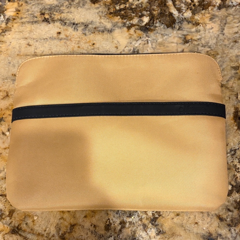 Bulgari Tan Toiletry Bag with Black Stripe